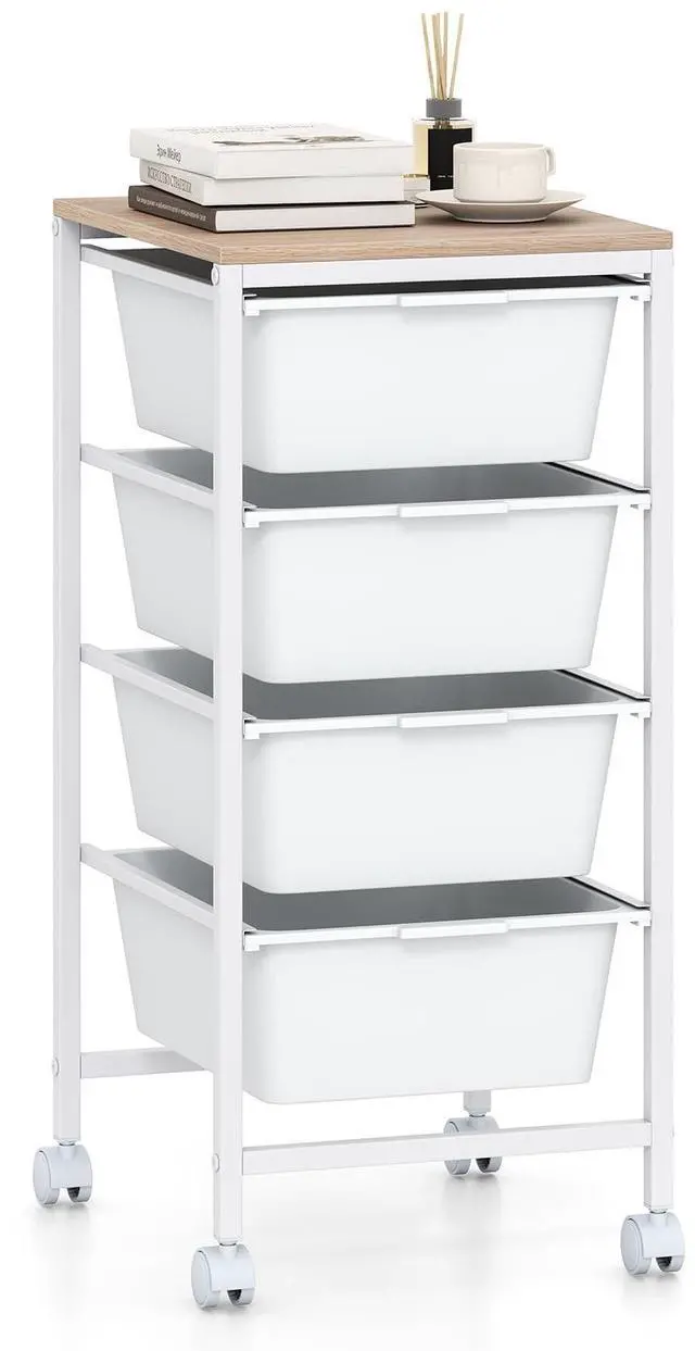 Main image of 4-Drawer Rolling Storage Cart w/Lockable Wheels(White) | Utility Cart w/ Wood Top, Art Craft Organizer for Home, School, Paper Storage, Craft Room, Classroom, Office & Dorm Supplies