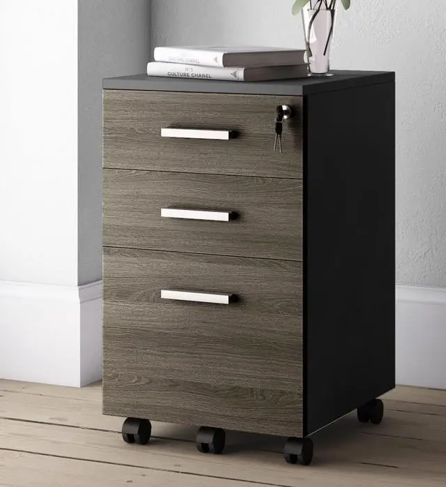 Main image of Modern Design Lazio File Cabinet, Filing Cabinets for Home Office, Drawers for Under Desk, Locking 3 Drawer Rolling Wood Filing Cabinet with Lock, Black and Grey, by Crafts and Comfort