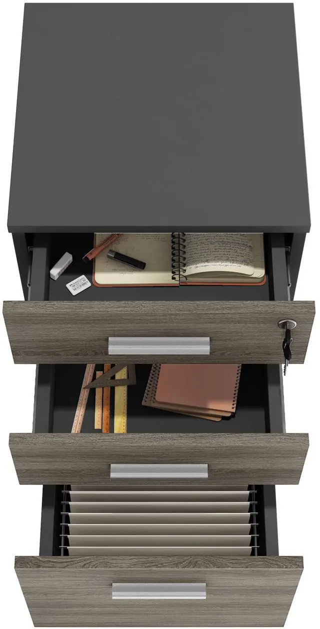 Alt view image 3 of 6 - Modern Design Lazio File Cabinet, Filing Cabinets for Home Office, Drawers for Under Desk, Locking 3 Drawer Rolling Wood Filing Cabinet with Lock, Black and Grey, by Crafts and Comfort