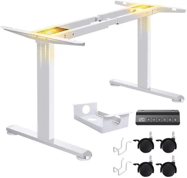 Main image of Electric Standing Desk Frame with Cable Management Tray, Wheels & Hooks, Heavy Duty Dual Motor Stand Up Desk Dual-Beam Frame,265 lbs Capacity up to 78" x 40" Tops (White Frame Only)