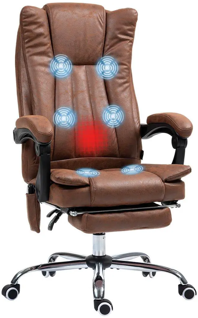 Main image of 6 Point Vibration Massage Office Chair, High Back, Brown | Computer Chair with Heat, Adjustable Height, Reclining Backrest, Retractable Footrest