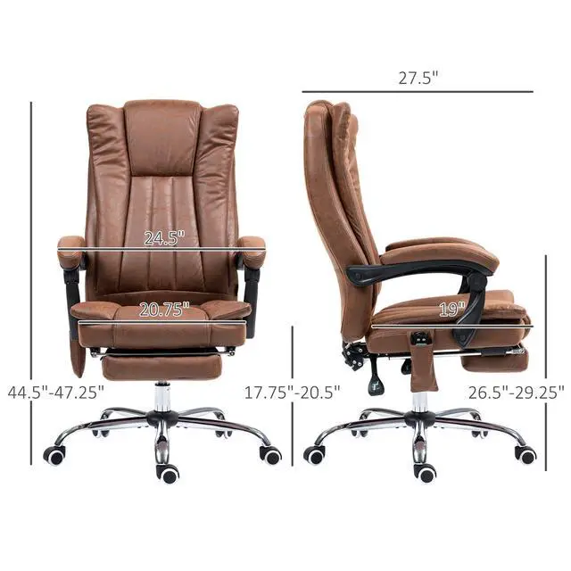 Alt view image 3 of 6 - 6 Point Vibration Massage Office Chair, High Back, Brown | Computer Chair with Heat, Adjustable Height, Reclining Backrest, Retractable Footrest