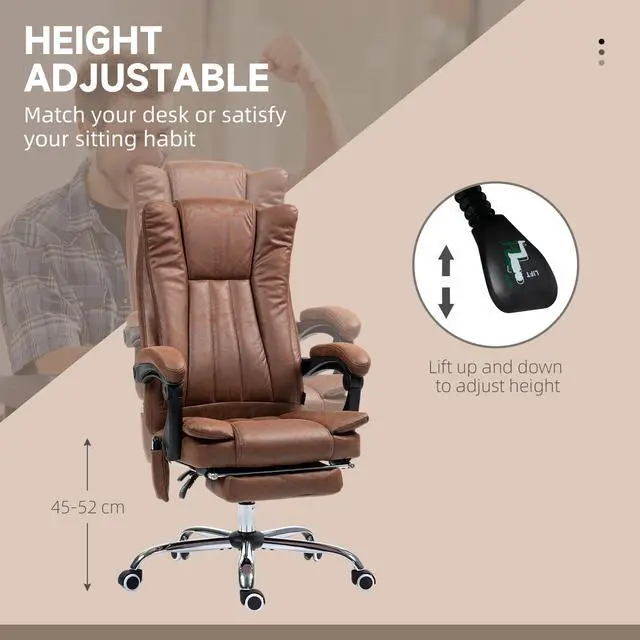 Alt view image 4 of 6 - 6 Point Vibration Massage Office Chair, High Back, Brown | Computer Chair with Heat, Adjustable Height, Reclining Backrest, Retractable Footrest