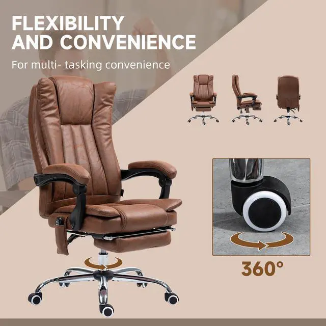 Alt view image 5 of 6 - 6 Point Vibration Massage Office Chair, High Back, Brown | Computer Chair with Heat, Adjustable Height, Reclining Backrest, Retractable Footrest