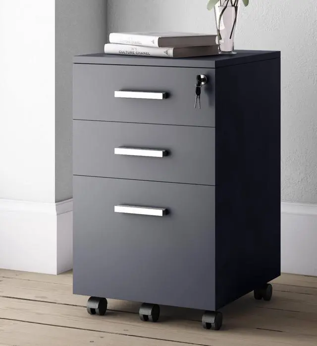 Main image of Lazio Black File Cabinet, Filing Cabinets for Home Office, Drawers for Under Desk, Locking 3 Drawer Rolling Wood File Cabinet with Lock, by Crafts and Comfort