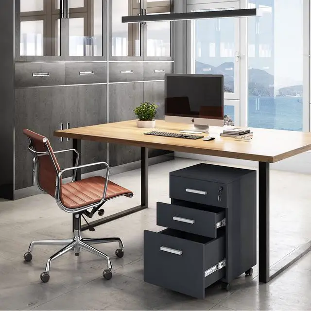 Alt view image 3 of 6 - Lazio Black File Cabinet, Filing Cabinets for Home Office, Drawers for Under Desk, Locking 3 Drawer Rolling Wood File Cabinet with Lock, by Crafts and Comfort