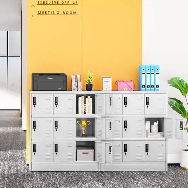 Alt view image 2 of 6 - Metal Locker, 9 Door Storage Locker for Employees for Office, Lockable Steel Locker Cabinet for Home, Garage, Gym, School(Grey)