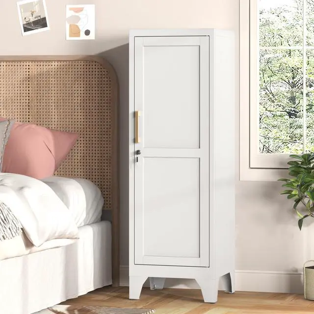 Alt view image 2 of 7 - 46" H Metal Locker Cabinet, Small Locker with Door and 2 Adjustable Shelf | Locker Cabinet with Adjustable Leveling Feet for Home, Bedroom, Office,Gym Assembly Required
