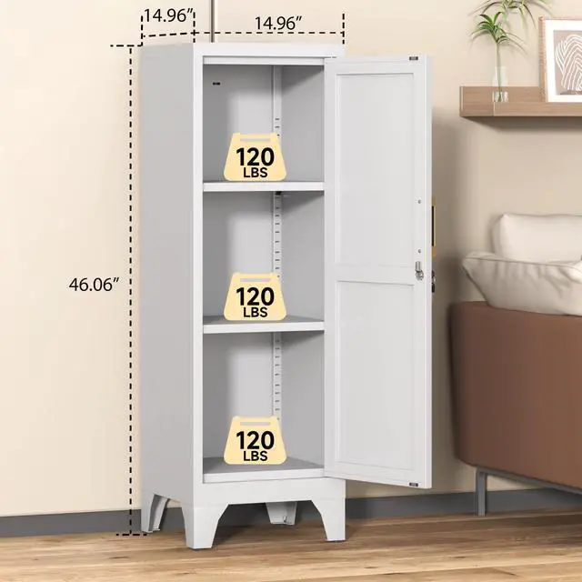 Alt view image 3 of 7 - 46" H Metal Locker Cabinet, Small Locker with Door and 2 Adjustable Shelf | Locker Cabinet with Adjustable Leveling Feet for Home, Bedroom, Office,Gym Assembly Required