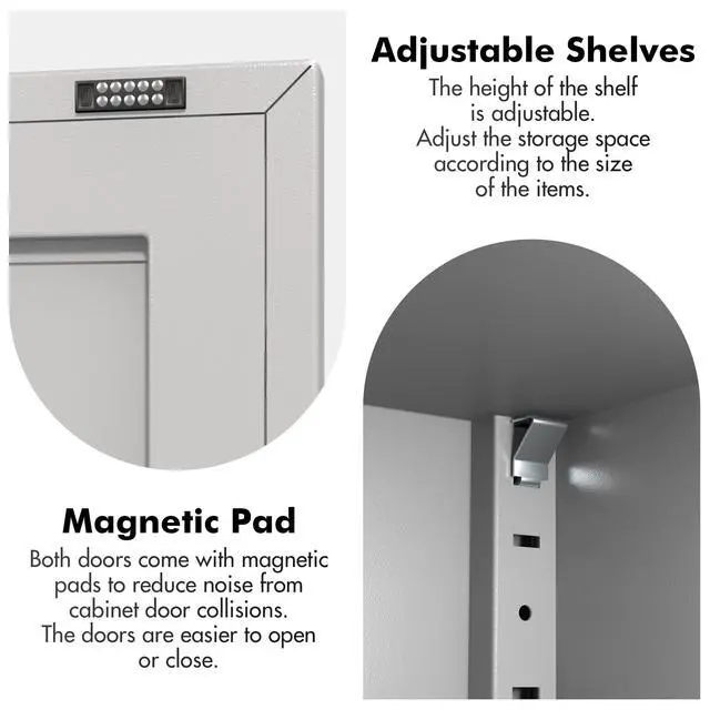 Alt view image 5 of 7 - 46" H Metal Locker Cabinet, Small Locker with Door and 2 Adjustable Shelf | Locker Cabinet with Adjustable Leveling Feet for Home, Bedroom, Office,Gym Assembly Required