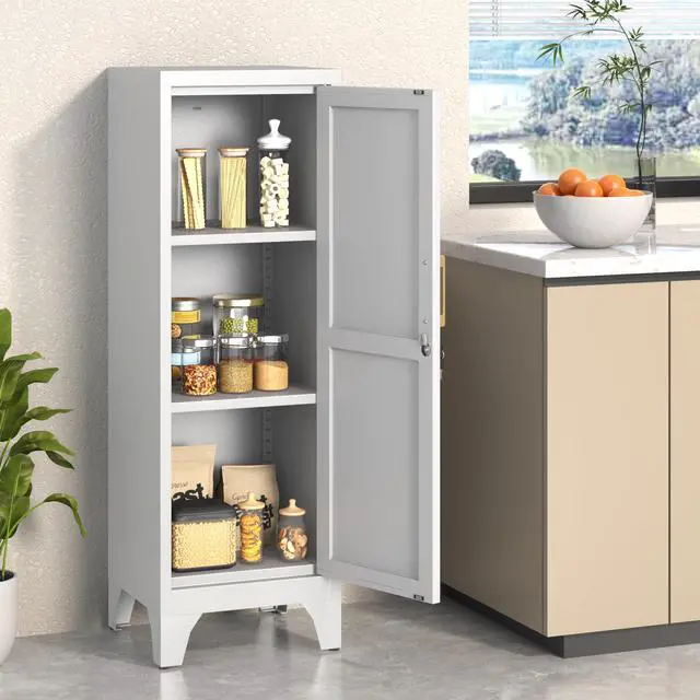 Alt view image 7 of 7 - 46" H Metal Locker Cabinet, Small Locker with Door and 2 Adjustable Shelf | Locker Cabinet with Adjustable Leveling Feet for Home, Bedroom, Office,Gym Assembly Required