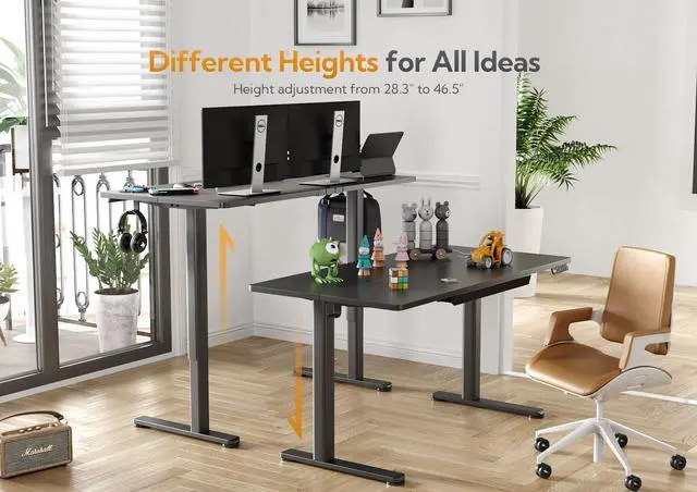 Alt view image 4 of 7 - Electric Standing Desk 55x24 Inch with Drawer Black | Sturdy Steel Frame, 176 Lbs Capacity, 28.35-46.46 Inch Height Adjustable, 3 Preset Buttons, 45 dB Quiet Motor, 2 Hooks