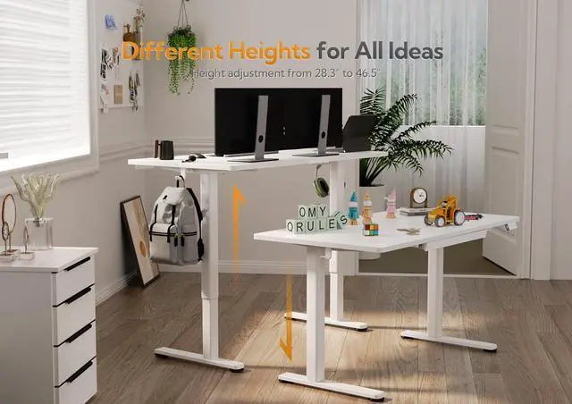 Alt view image 4 of 7 - Electric Standing Desk with Drawers, 55x24 Inch White | Metal steel frame supports 176 lbs, 28.35 to 46.46 inch height range, 3 memory settings, 45 dB motor