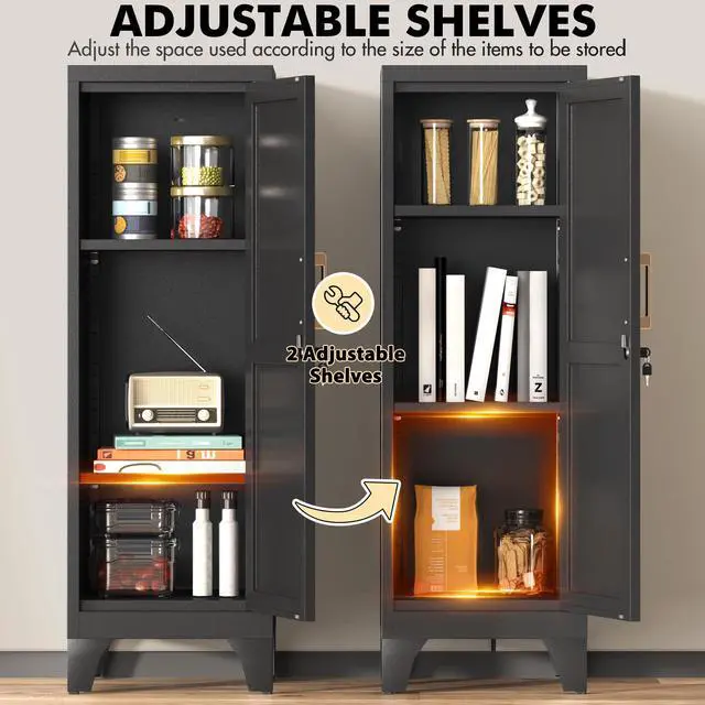 Alt view image 6 of 7 - 46" H Metal Locker Cabinet, Small Locker with Door and 2 Adjustable Shelf | Locker Cabinet with Adjustable Leveling Feet for Home, Bedroom, Office,Gym Assembly Required