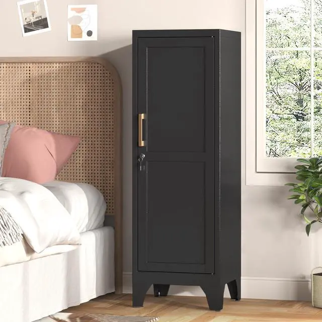 Alt view image 2 of 7 - 46" H Metal Locker Cabinet, Small Locker with Door and 2 Adjustable Shelf | Locker Cabinet with Adjustable Leveling Feet for Home, Bedroom, Office,Gym Assembly Required