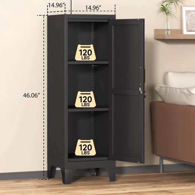 Alt view image 3 of 7 - 46" H Metal Locker Cabinet, Small Locker with Door and 2 Adjustable Shelf | Locker Cabinet with Adjustable Leveling Feet for Home, Bedroom, Office,Gym Assembly Required