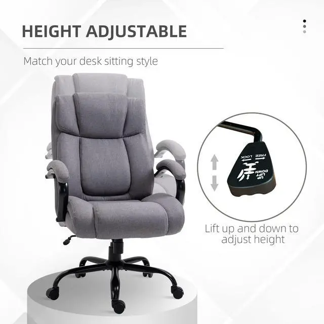 Alt view image 5 of 7 - Big and Tall Executive Office Chair 485lbs Tilt Light Gray | Wide Seat, High Back Computer Desk Chair, Adjustable Height