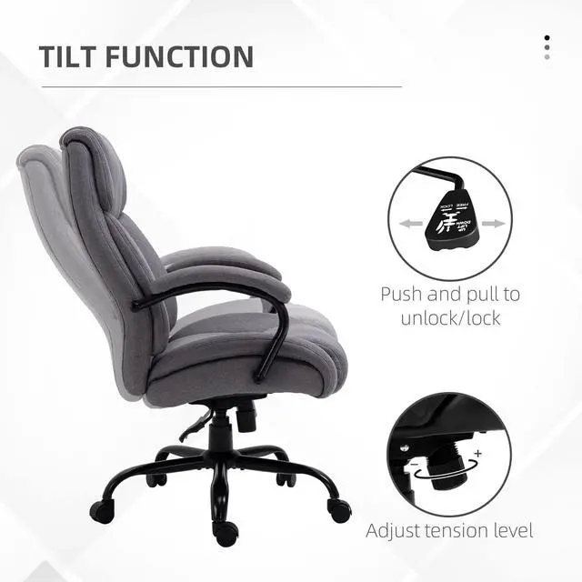 Alt view image 6 of 7 - Big and Tall Executive Office Chair 485lbs Tilt Light Gray | Wide Seat, High Back Computer Desk Chair, Adjustable Height