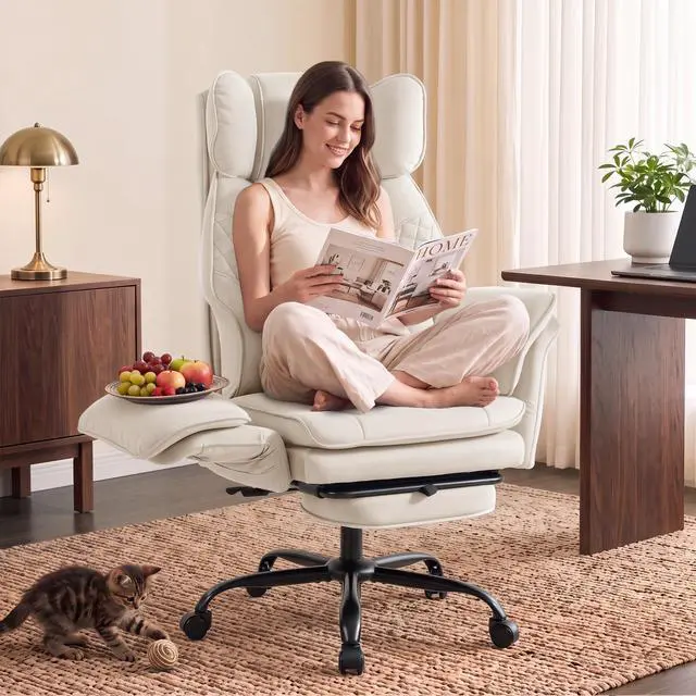 Main image of Criss Cross Office Chair, Big and Tall Desk Chair Comty with Foot Rest | Cross Legged Office Chair with Flip-Up Armrests, Computer Chair with Pocket Spring Seat and Lumbar Pillow, Velvet, Beige