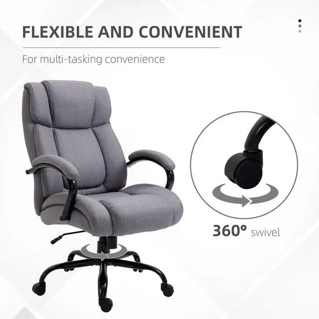 Alt view image 7 of 7 - Big and Tall Executive Office Chair 485lbs Tilt Light Gray | Wide Seat, High Back Computer Desk Chair, Adjustable Height