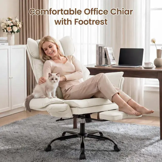 Alt view image 3 of 7 - Criss Cross Office Chair, Big and Tall Desk Chair Comty with Foot Rest | Cross Legged Office Chair with Flip-Up Armrests, Computer Chair with Pocket Spring Seat and Lumbar Pillow, Velvet, Beige