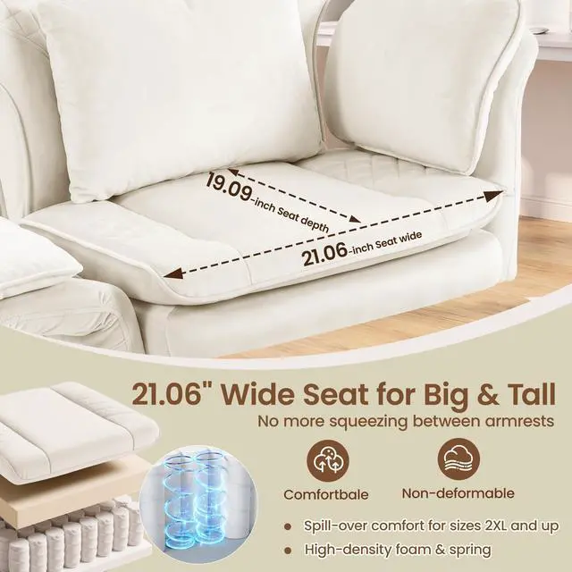 Alt view image 6 of 7 - Criss Cross Office Chair, Big and Tall Desk Chair Comty with Foot Rest | Cross Legged Office Chair with Flip-Up Armrests, Computer Chair with Pocket Spring Seat and Lumbar Pillow, Velvet, Beige