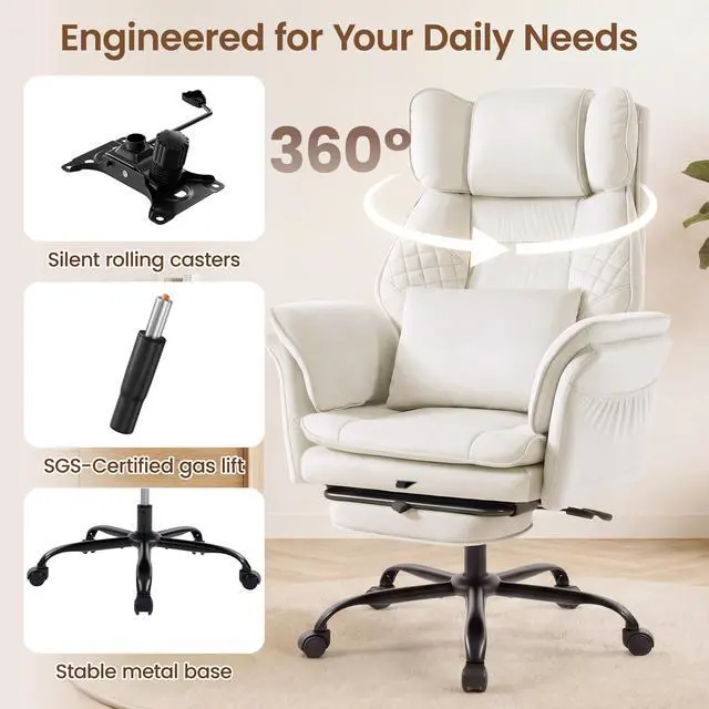 Alt view image 7 of 7 - Criss Cross Office Chair, Big and Tall Desk Chair Comty with Foot Rest | Cross Legged Office Chair with Flip-Up Armrests, Computer Chair with Pocket Spring Seat and Lumbar Pillow, Velvet, Beige