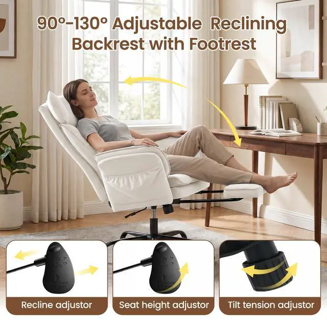 Alt view image 4 of 7 - Criss Cross Office Chair, Big and Tall Desk Chair Comty with Foot Rest | Cross Legged Office Chair with Flip-Up Armrests, Computer Chair with Pocket Spring Seat and Lumbar Pillow, Velvet, Beige