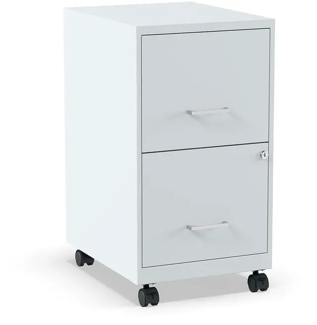 Main image of 2-Drawer Vertical File Cabinet, Letter Size, Lockable, Gray | Mobile rolling cabinet, 18in D x 14in W x 26.3in H, for secure storage