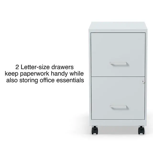 Alt view image 3 of 7 - 2-Drawer Vertical File Cabinet, Letter Size, Lockable, Gray | Mobile rolling cabinet, 18in D x 14in W x 26.3in H, for secure storage