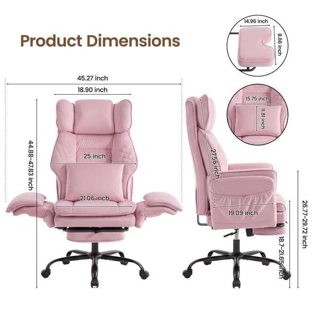 Alt view image 2 of 7 - Criss Cross Office Chair, Big and Tall Desk Chair Comty with Foot Rest | Cross Legged Office Chair with Flip-Up Armrests, Computer Chair with Pocket Spring Seat and Lumbar Pillow, Velvet, Pink