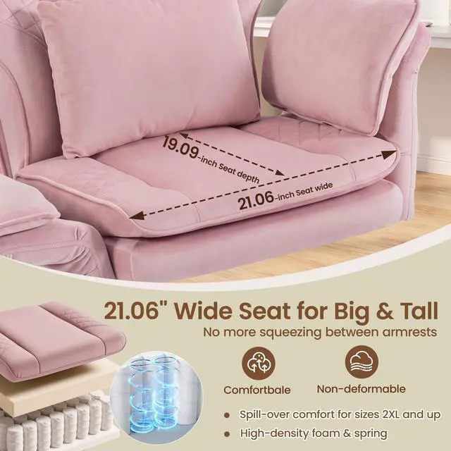 Alt view image 6 of 7 - Criss Cross Office Chair, Big and Tall Desk Chair Comty with Foot Rest | Cross Legged Office Chair with Flip-Up Armrests, Computer Chair with Pocket Spring Seat and Lumbar Pillow, Velvet, Pink