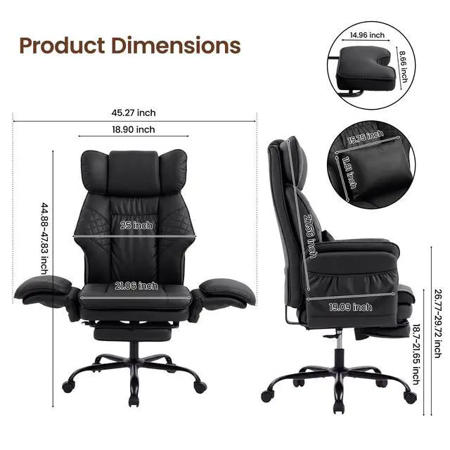 Alt view image 2 of 7 - Criss Cross Office Chair, Big and Tall Desk Chair Comty with Foot Rest | Cross Legged Office Chair with Flip-Up Armrests, Computer Chair with Pocket Spring Seat and Lumbar Pillow, PU Leather, Black