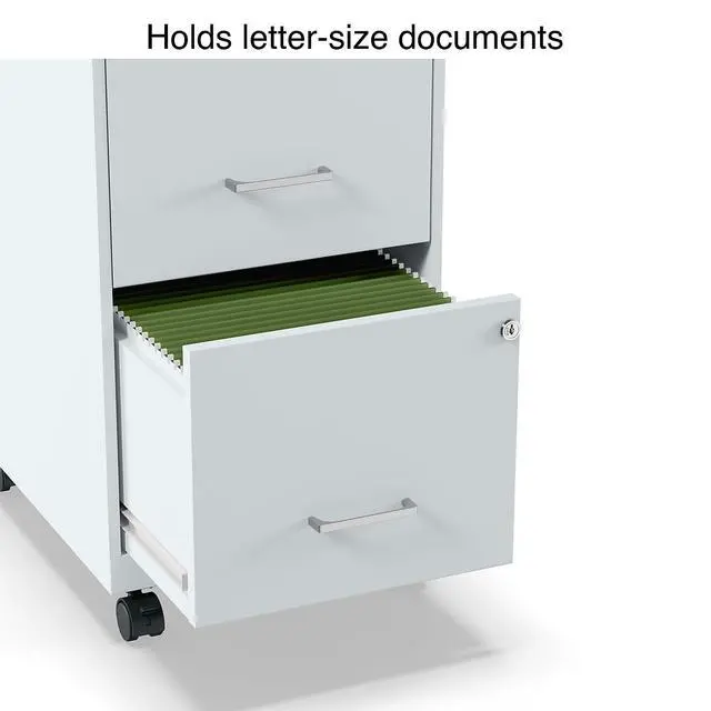 Alt view image 4 of 7 - 2-Drawer Vertical File Cabinet, Letter Size, Lockable, Gray | Mobile rolling cabinet, 18in D x 14in W x 26.3in H, for secure storage
