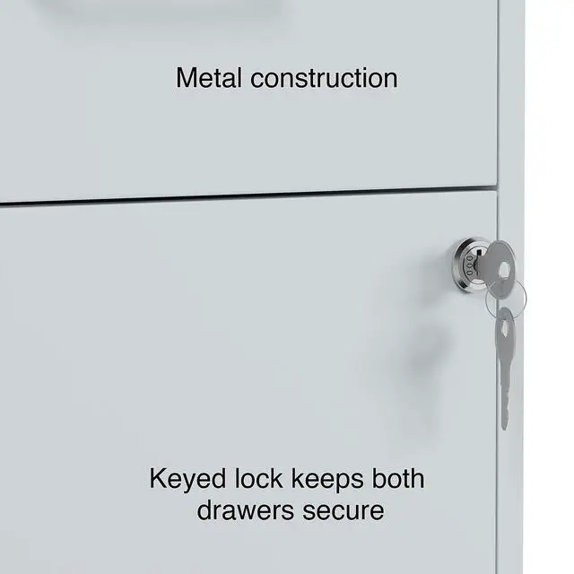 Alt view image 6 of 7 - 2-Drawer Vertical File Cabinet, Letter Size, Lockable, Gray | Mobile rolling cabinet, 18in D x 14in W x 26.3in H, for secure storage