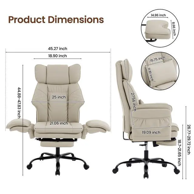 Alt view image 2 of 7 - Criss Cross Office Chair, Big and Tall Desk Chair Comty with Foot Rest | Cross Legged Office Chair with Flip-Up Armrests, Computer Chair with Pocket Spring Seat and Lumbar Pillow, PU Leather, Cream