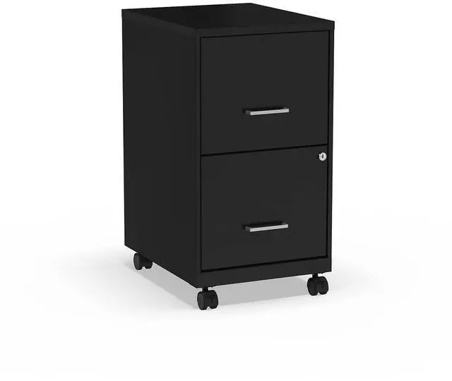 Main image of 2-Drawer Vertical File Cabinet, Letter Size, Lockable, Black | Mobile rolling cabinet, 18in D x 14in W x 26.3in H, for secure storage