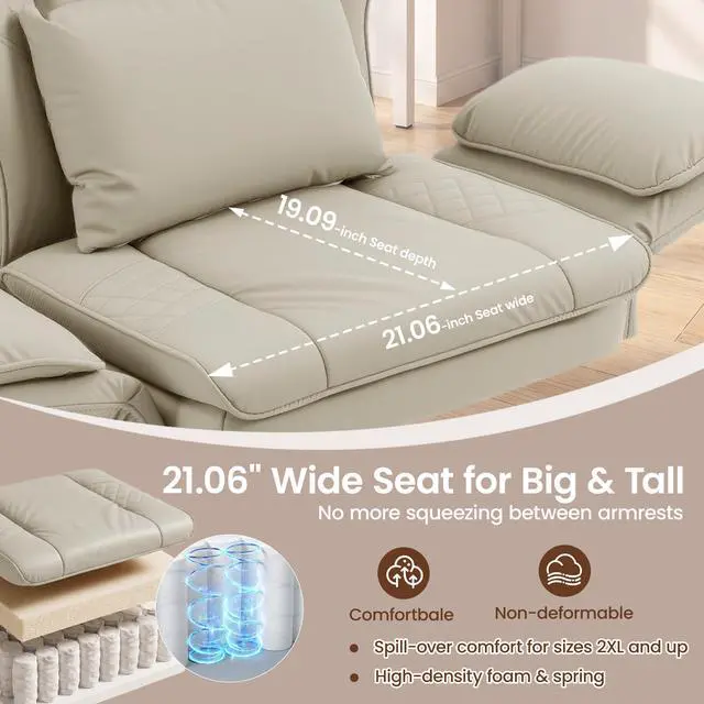 Alt view image 6 of 7 - Criss Cross Office Chair, Big and Tall Desk Chair Comty with Foot Rest | Cross Legged Office Chair with Flip-Up Armrests, Computer Chair with Pocket Spring Seat and Lumbar Pillow, PU Leather, Cream