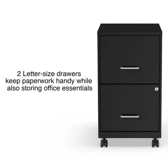 Alt view image 4 of 7 - 2-Drawer Vertical File Cabinet, Letter Size, Lockable, Black | Mobile rolling cabinet, 18in D x 14in W x 26.3in H, for secure storage