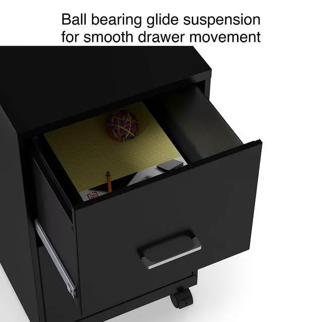 Alt view image 6 of 7 - 2-Drawer Vertical File Cabinet, Letter Size, Lockable, Black | Mobile rolling cabinet, 18in D x 14in W x 26.3in H, for secure storage