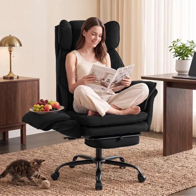 Main image of Criss Cross Office Chair, Big and Tall Desk Chair Comty with Foot Rest | Cross Legged Office Chair with Flip-Up Armrests, Computer Chair with Pocket Spring Seat and Lumbar Pillow, Velvet, Black