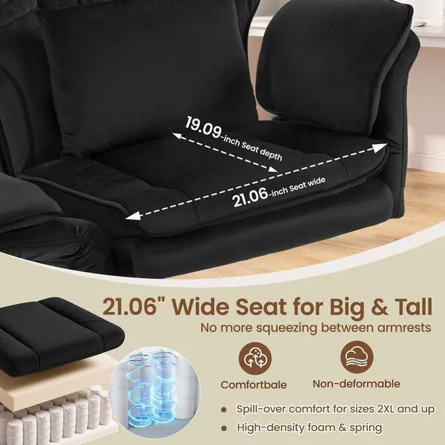 Alt view image 6 of 7 - Criss Cross Office Chair, Big and Tall Desk Chair Comty with Foot Rest | Cross Legged Office Chair with Flip-Up Armrests, Computer Chair with Pocket Spring Seat and Lumbar Pillow, Velvet, Black