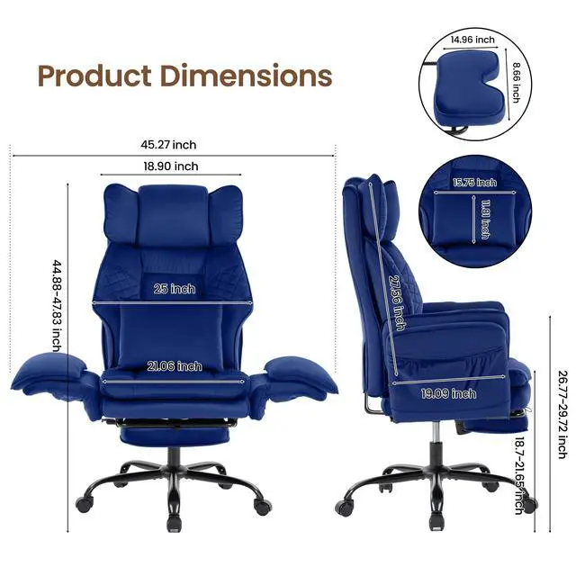 Alt view image 2 of 7 - Criss Cross Chair with Flip Armrests,Big and Tall Desk Chair with Footrest | Executive Office Chair with Pocket Spring Seat, Wide Seat Ergonomic Computer Gaming Chair with Lumbar Pillow, Velvet, Blue
