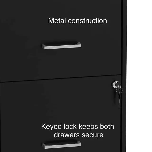 Alt view image 7 of 7 - 2-Drawer Vertical File Cabinet, Letter Size, Lockable, Black | Mobile rolling cabinet, 18in D x 14in W x 26.3in H, for secure storage