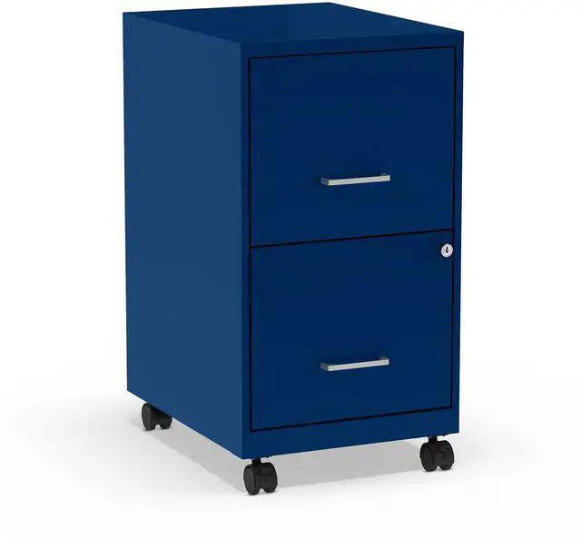 Main image of 2-Drawer Vertical File Cabinet, Letter Size Documents, Lockable & Mobile, 18" D x 14" W x 26.3" H, Blue | Mobile rolling cabinet, 18in D x 14in W x 26.3in H, for secure storage