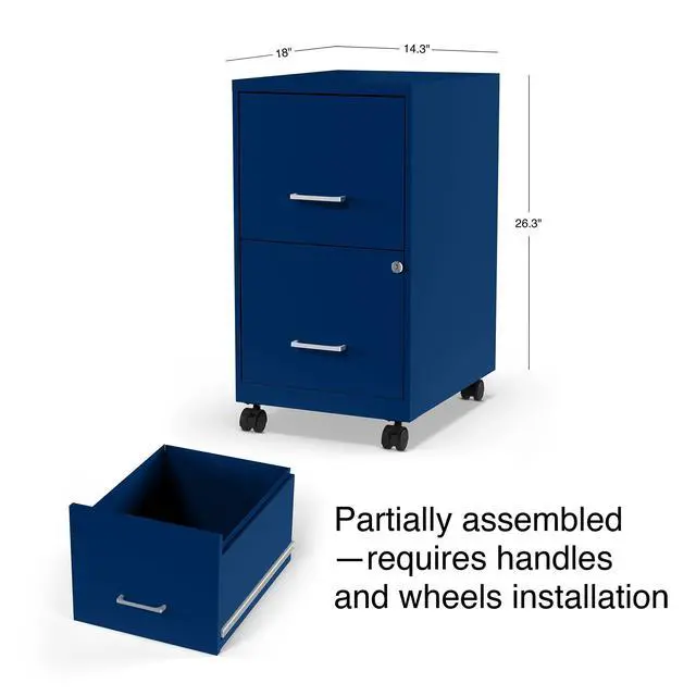 Alt view image 2 of 7 - 2-Drawer Vertical File Cabinet, Letter Size Documents, Lockable & Mobile, 18" D x 14" W x 26.3" H, Blue | Mobile rolling cabinet, 18in D x 14in W x 26.3in H, for secure storage