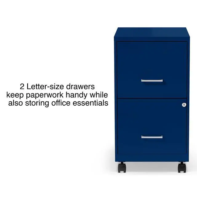 Alt view image 3 of 7 - 2-Drawer Vertical File Cabinet, Letter Size Documents, Lockable & Mobile, 18" D x 14" W x 26.3" H, Blue | Mobile rolling cabinet, 18in D x 14in W x 26.3in H, for secure storage