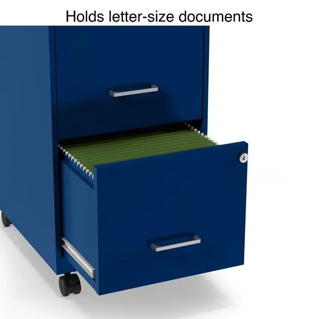 Alt view image 4 of 7 - 2-Drawer Vertical File Cabinet, Letter Size Documents, Lockable & Mobile, 18" D x 14" W x 26.3" H, Blue | Mobile rolling cabinet, 18in D x 14in W x 26.3in H, for secure storage