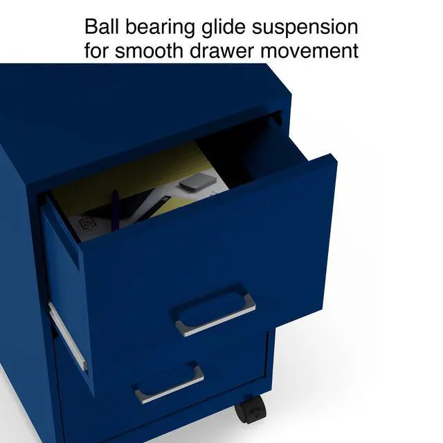 Alt view image 5 of 7 - 2-Drawer Vertical File Cabinet, Letter Size Documents, Lockable & Mobile, 18" D x 14" W x 26.3" H, Blue | Mobile rolling cabinet, 18in D x 14in W x 26.3in H, for secure storage