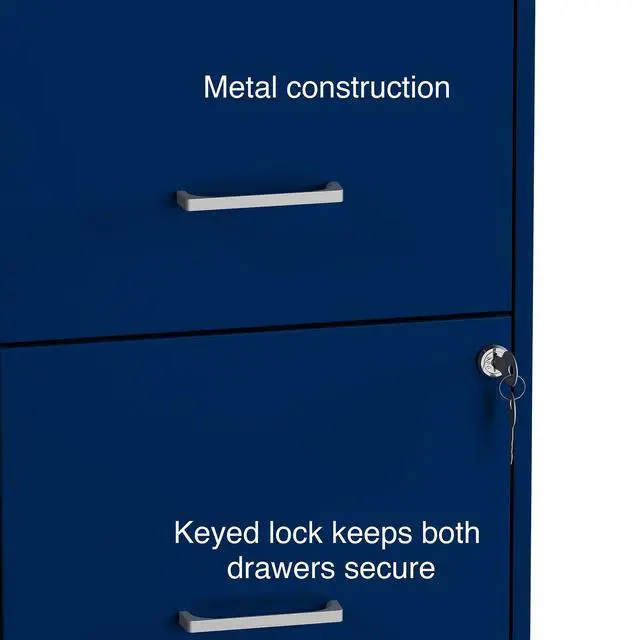 Alt view image 6 of 7 - 2-Drawer Vertical File Cabinet, Letter Size Documents, Lockable & Mobile, 18" D x 14" W x 26.3" H, Blue | Mobile rolling cabinet, 18in D x 14in W x 26.3in H, for secure storage